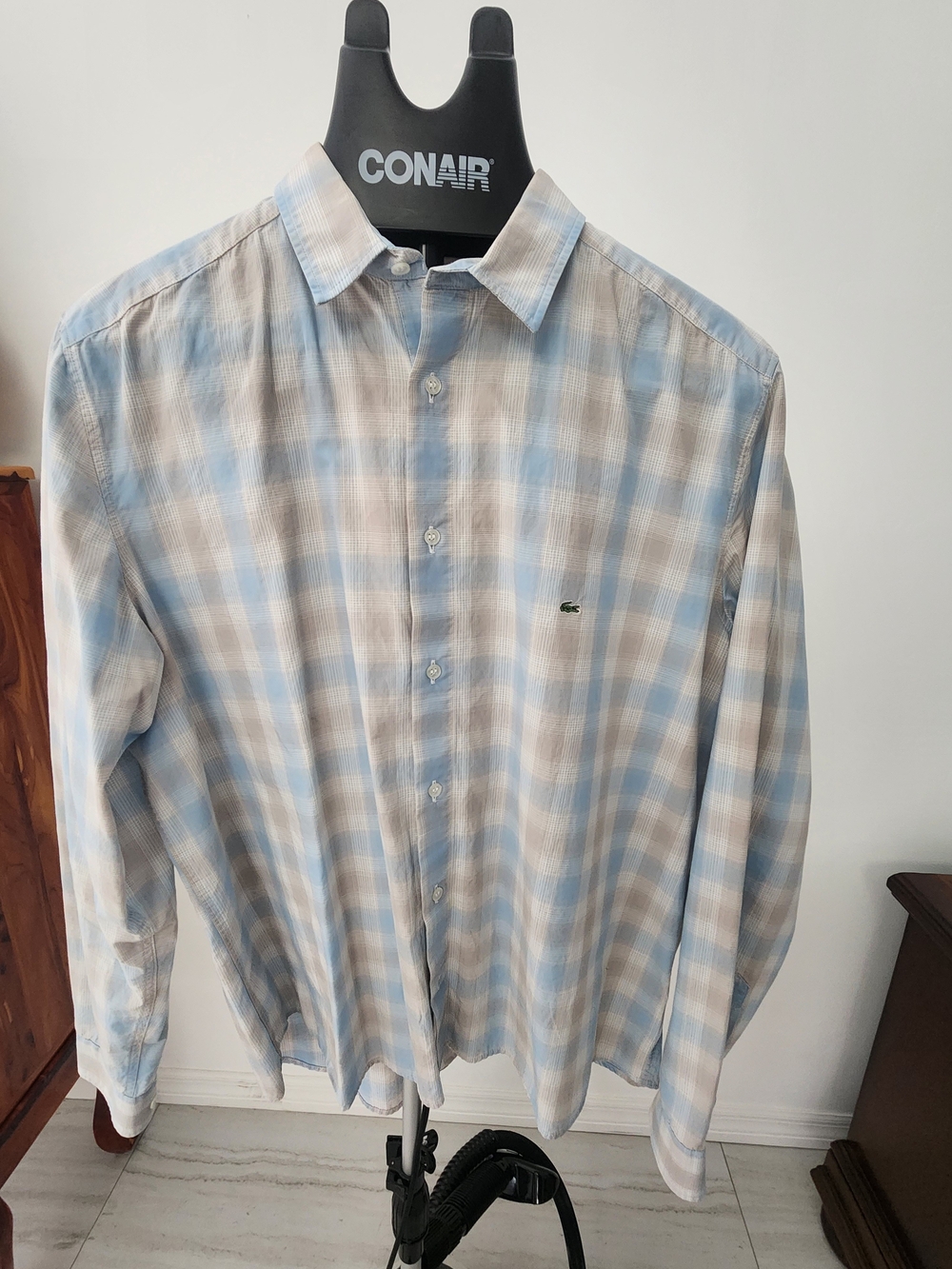 Lacoste Men's Light Blue Plaid Button-Down Shirt